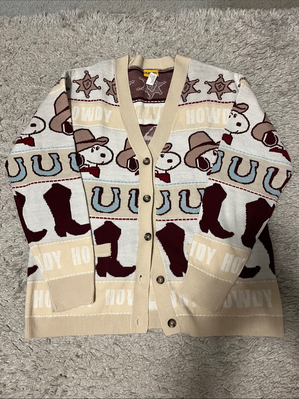 Peanuts Cream and Maroon Knit Cardigan